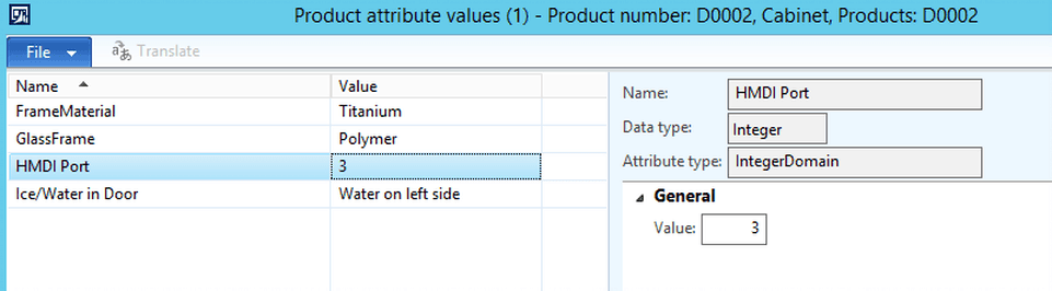 product attribute values dynamics ax