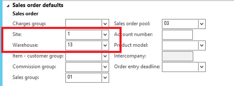 sales order defaults dynamics ax