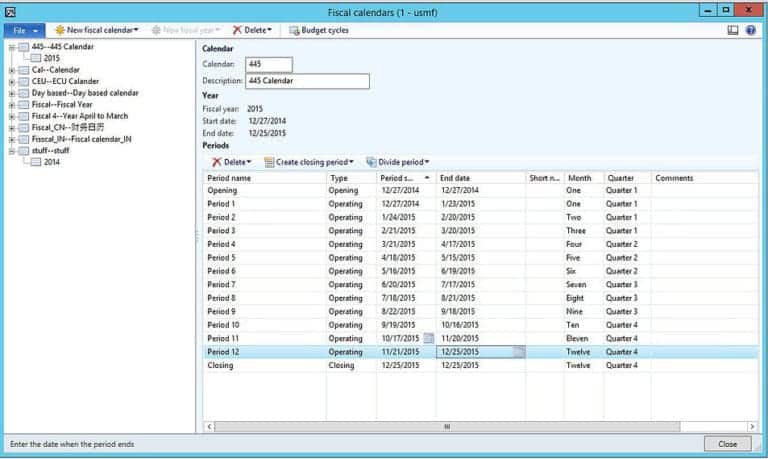 completed fiscal calendar dynamics ax