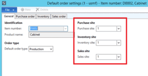default order settings dynamics ax