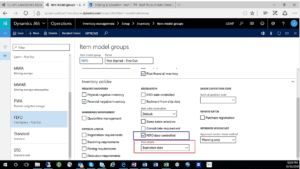 setting up FEFO control in Dynamics 365 for Operations