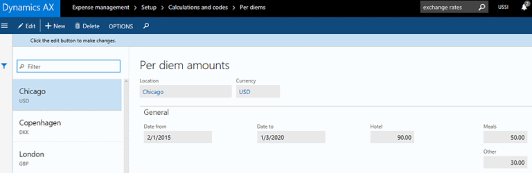 per diem setup in dynamics 365 for operations