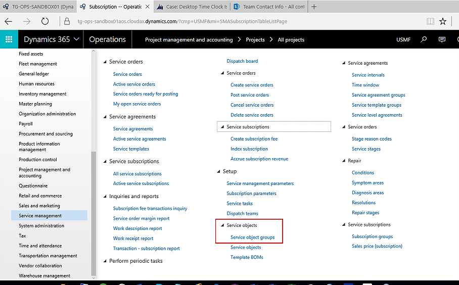 creating service object group dynamics 365 for operations