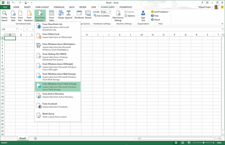 importing azure table storage to excel