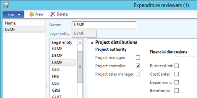 setting expenditure reviewers dynamics ax