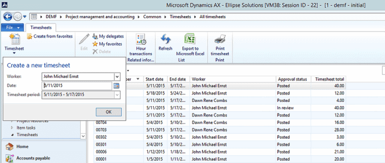 Creating new intercompany timesheet in dynamics ax 2012