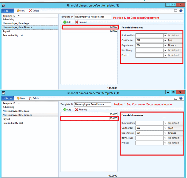 Financial dimension default templates in dynamics ax