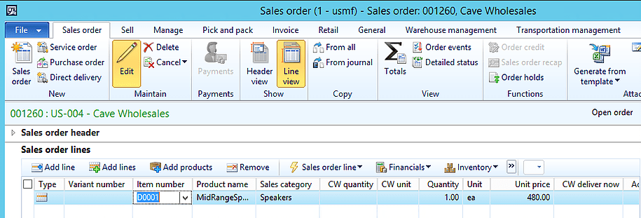 direct delivery sales order dynamics ax