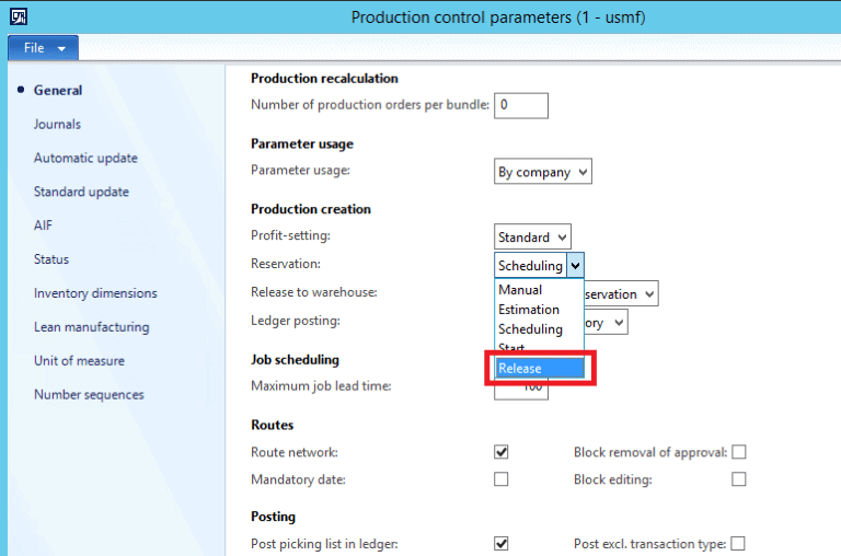 Production control Parameters Allow Partial Reservation Dynamics AX