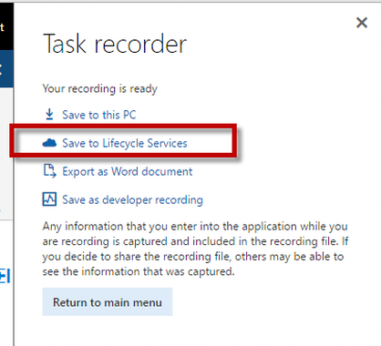 task recorder save to lifecycle services