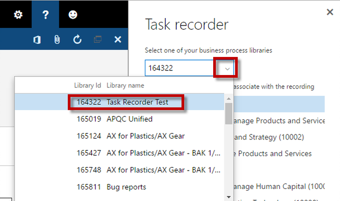 select library in LCS task recorder