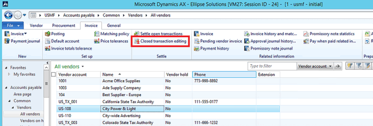 Closed Transaction Editing dynamics ax
