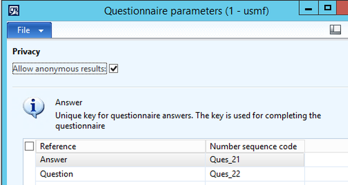 questionnaire parameters dynamics ax