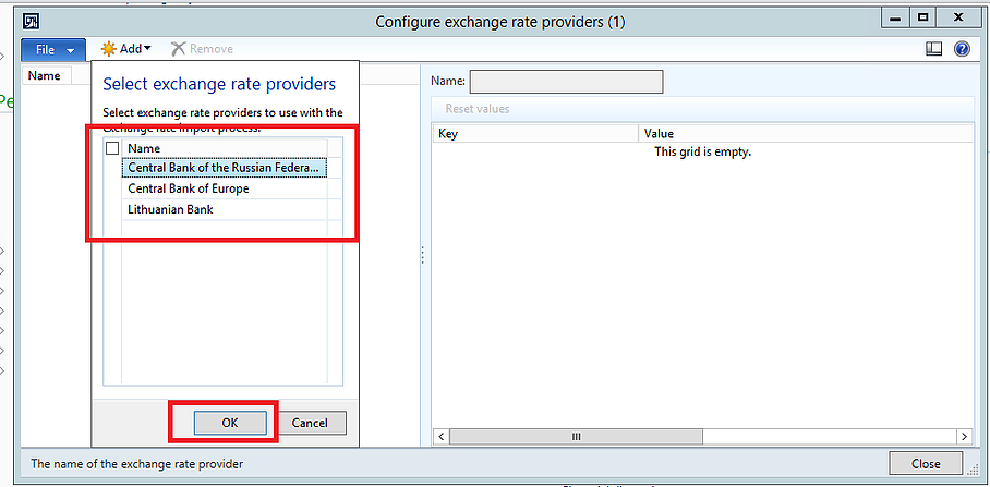 List of exchange rate providers dynamics ax