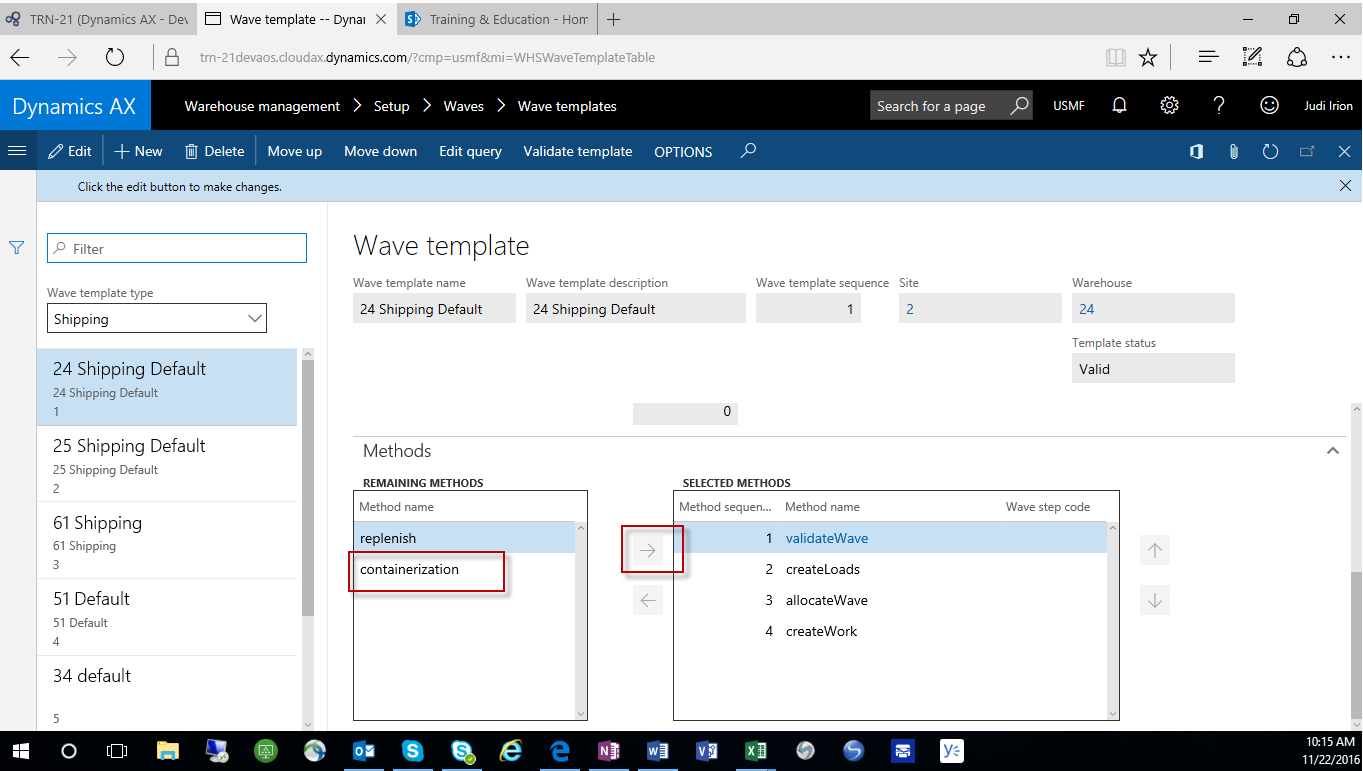 containerization dynamics 365 warehouse management wave template