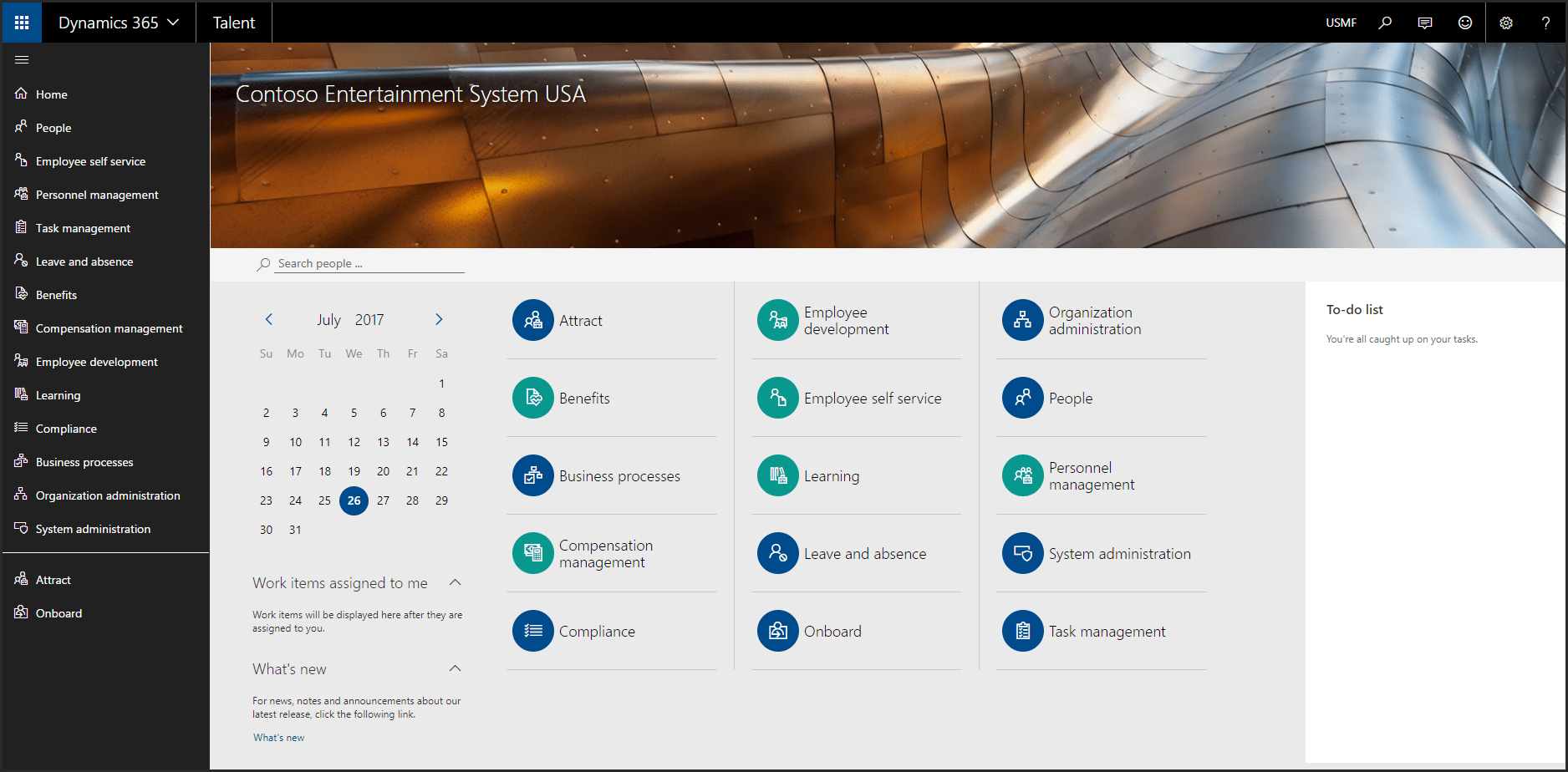 Dynamics 365 for Talent home screen