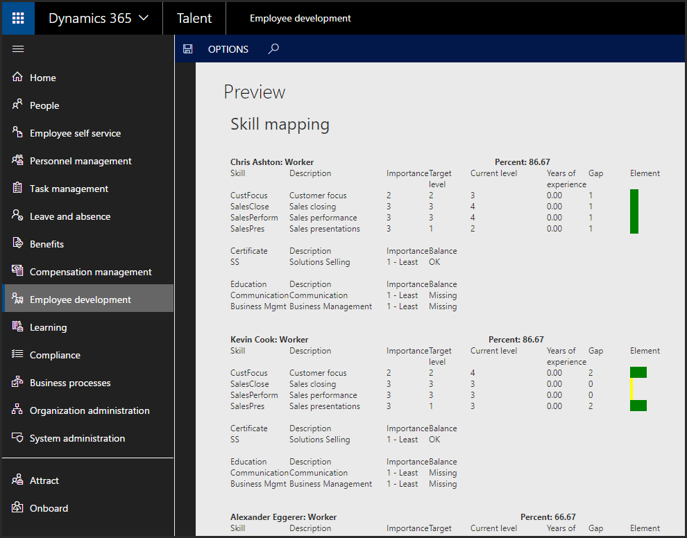 Dynamics 365 for Talent employee development skill mapping