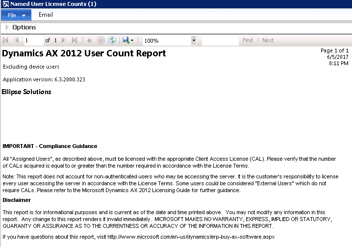 Dynamics AX 2012 User Count Report