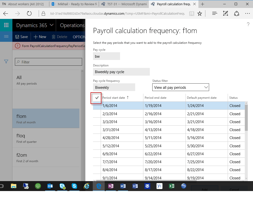 Pay periods pay cycle dynamics 365