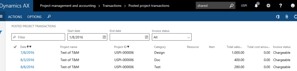 osted project transactions dynamics 365