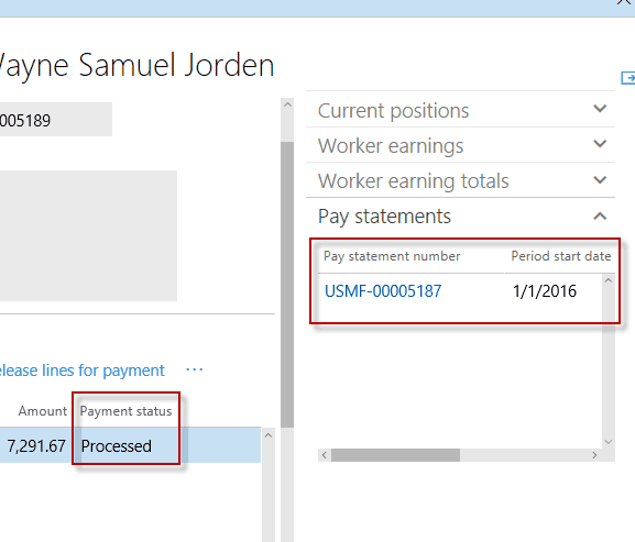 Dynamics 365 Pay Statements example