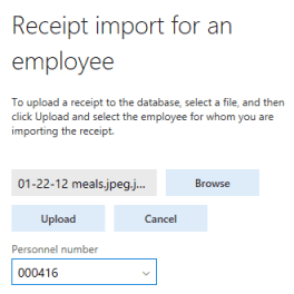 receipt import for an employee dynamics 365