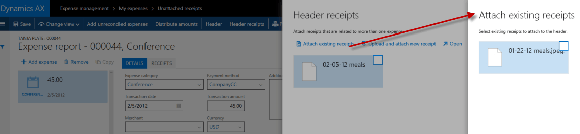 Attach existing receipts