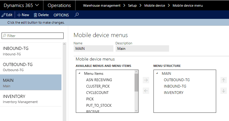 mobile device menus