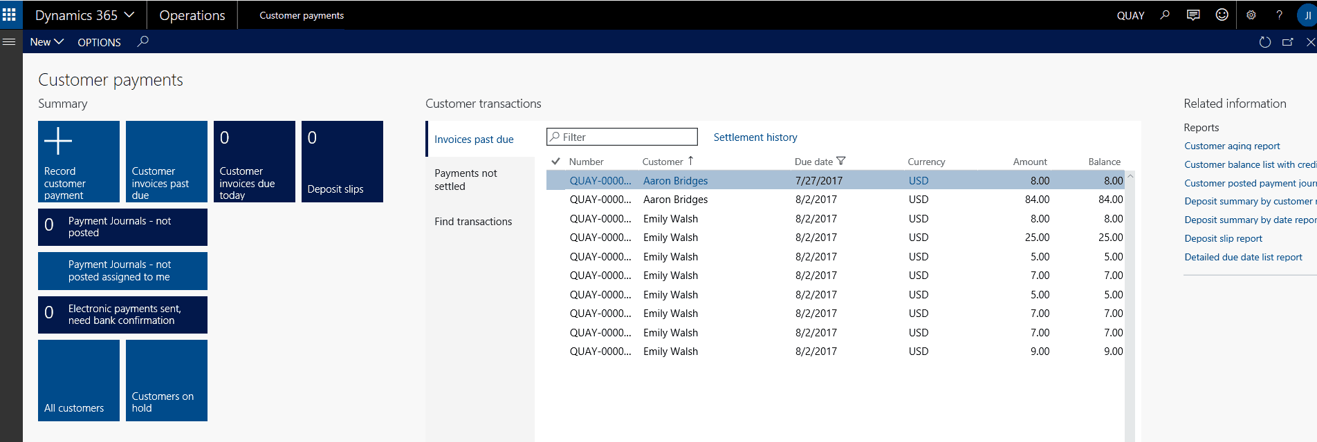Customer Payments Workspace in Dynamics 365