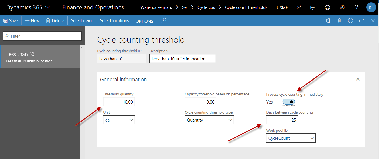 Cycle Count Thresholds in Dynamics 365