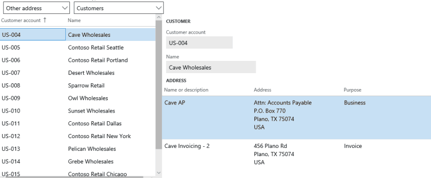 other addresses dropdown