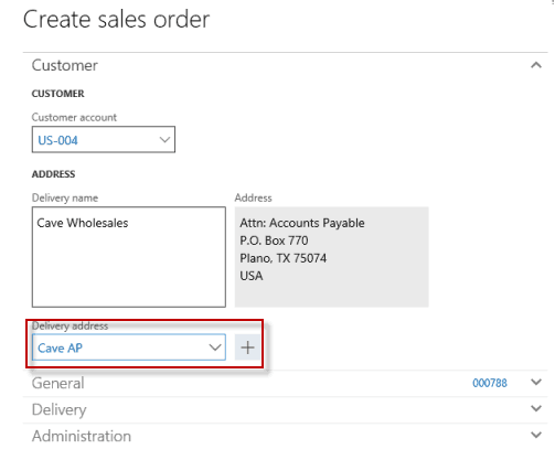 create sales order delivery address