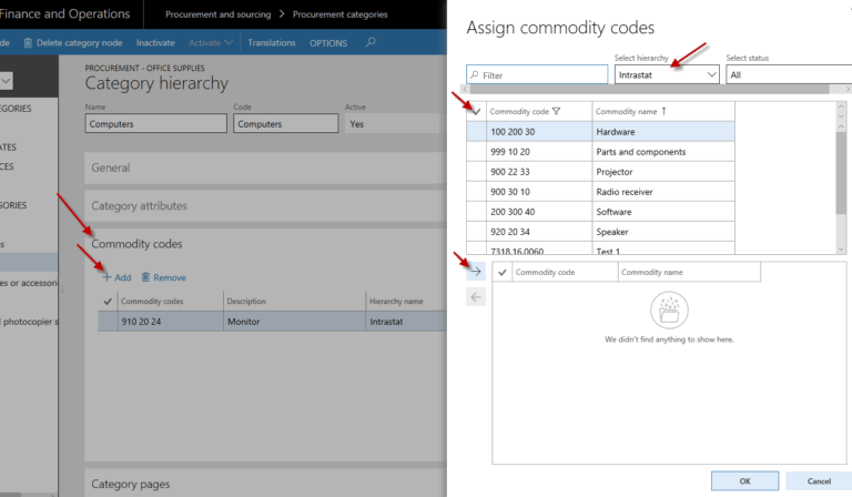 assign commodity codes D365 D365Dynamics 365