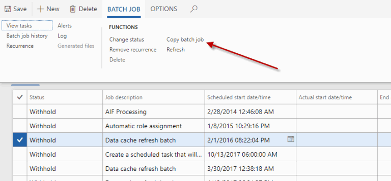 copy batch job dynamics 365