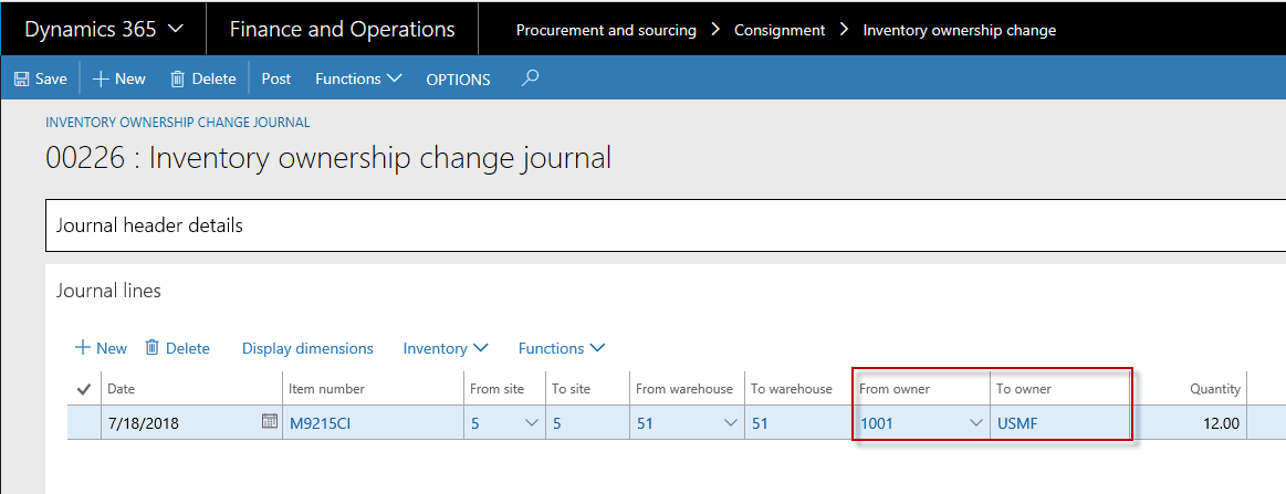 inventory ownership change journal