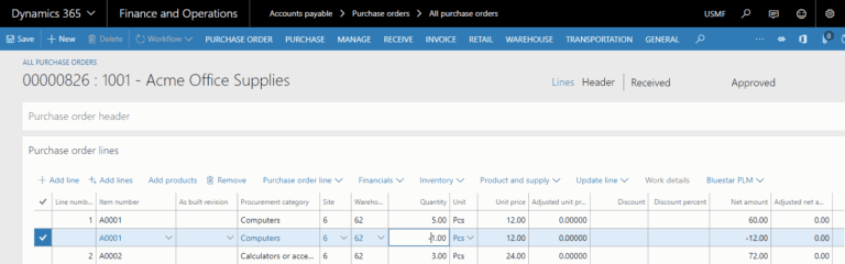 Purchase Order add line