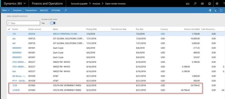 D365 Open Vendor invoices