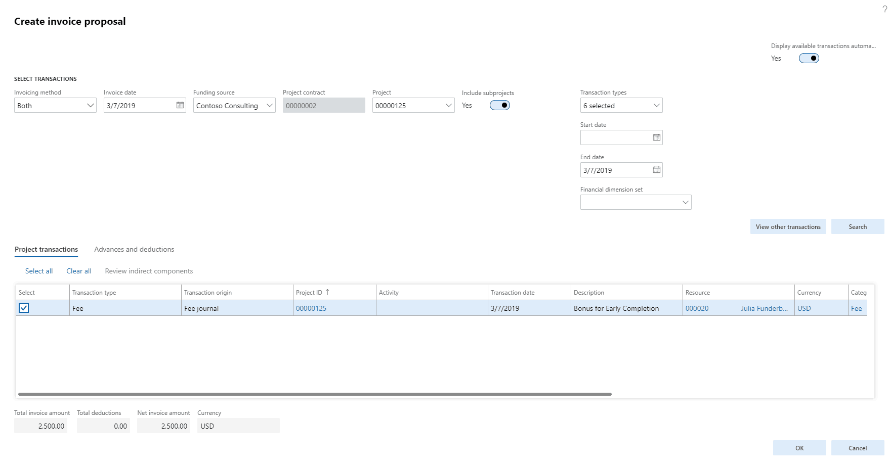 Dynamics 365 Managing Fees Transactions In Project Management