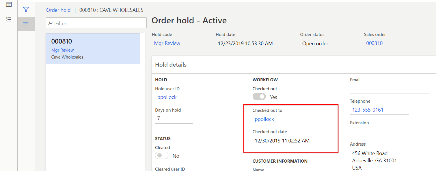 order hold check out date dynamics 365