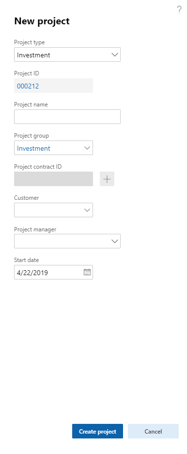 new project in Dynamics 365