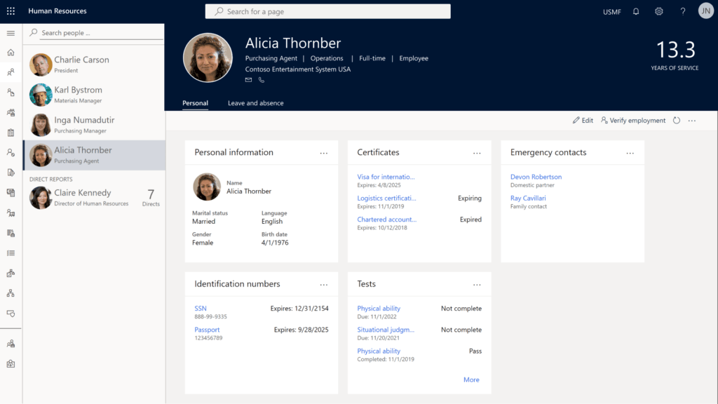 dynamics 365 human resources people