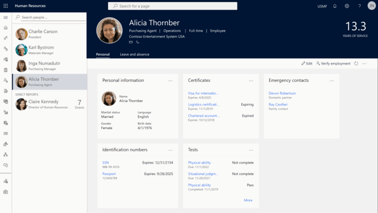 dynamics 365 human resources people