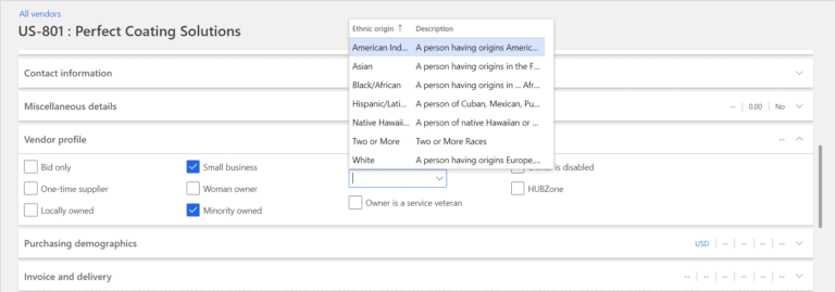 dynamics 365 vendor search
