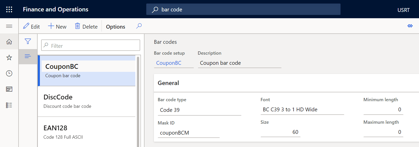 dynamics 365 bar code setup