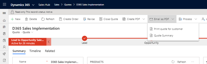 email quote as pdf dynamics 365