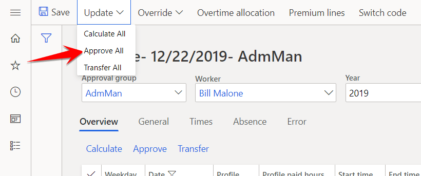  dynamics 365 approve all time and attendance