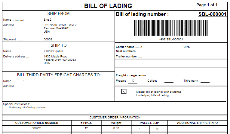 dynamics 365 bill of lading example