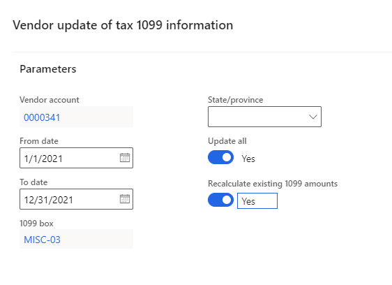 vendor update tax 1099 dynamics 365