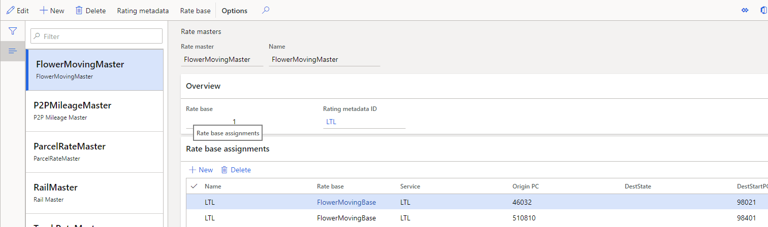 rate master dynamics 365 tms