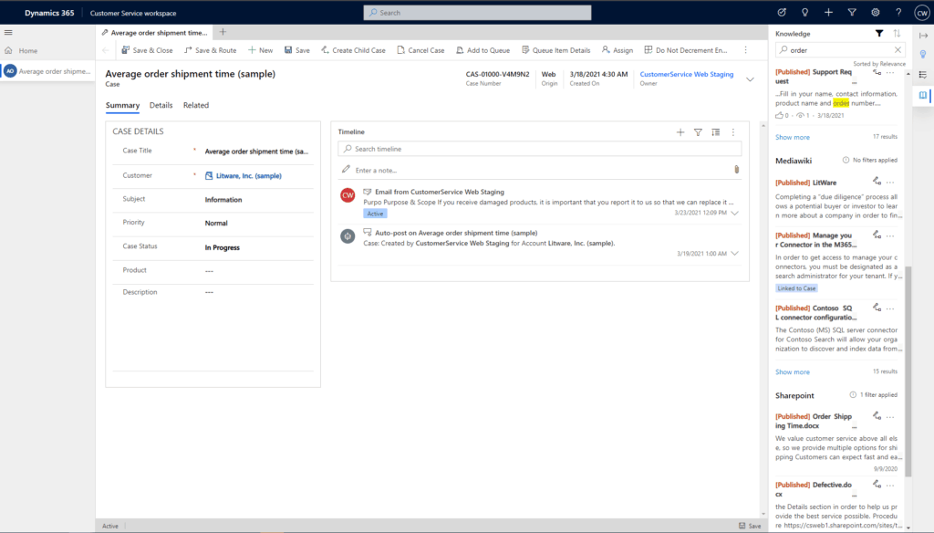 Federated Knowledge Search dynamics 365 customer service